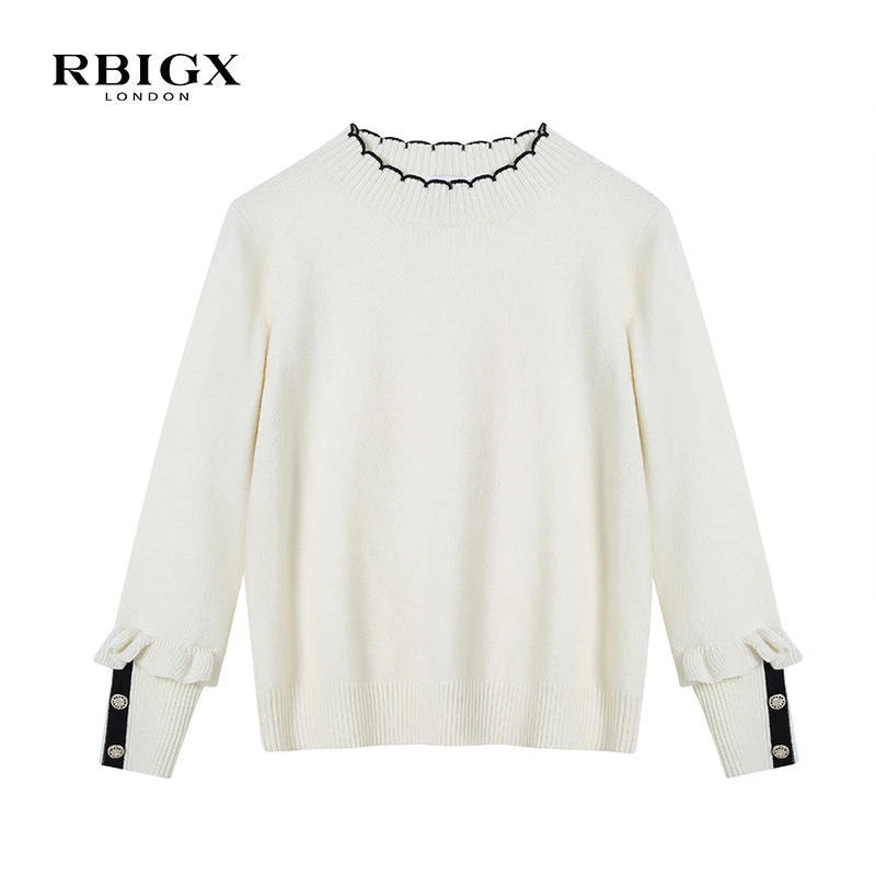 RBIGX瑞比克童装秋季新款女童圆领毛衫百搭设计感logo提花针织衫