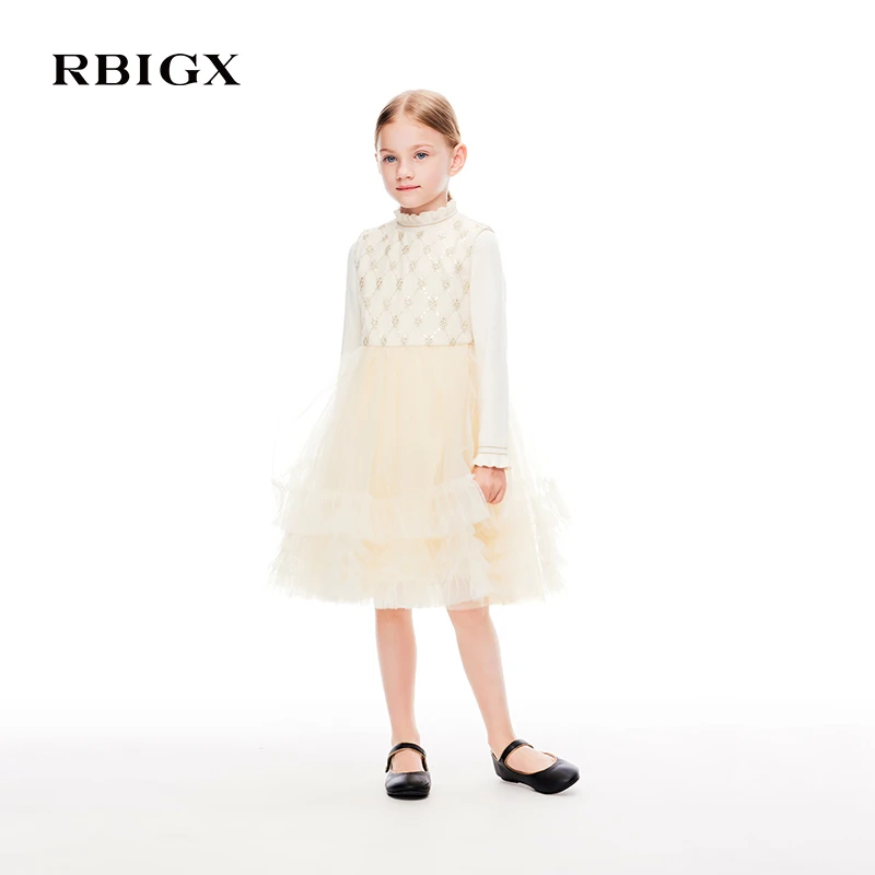 RBIGX瑞比克童装冬季新款女童蓬松立体设计感网纱连衣裙