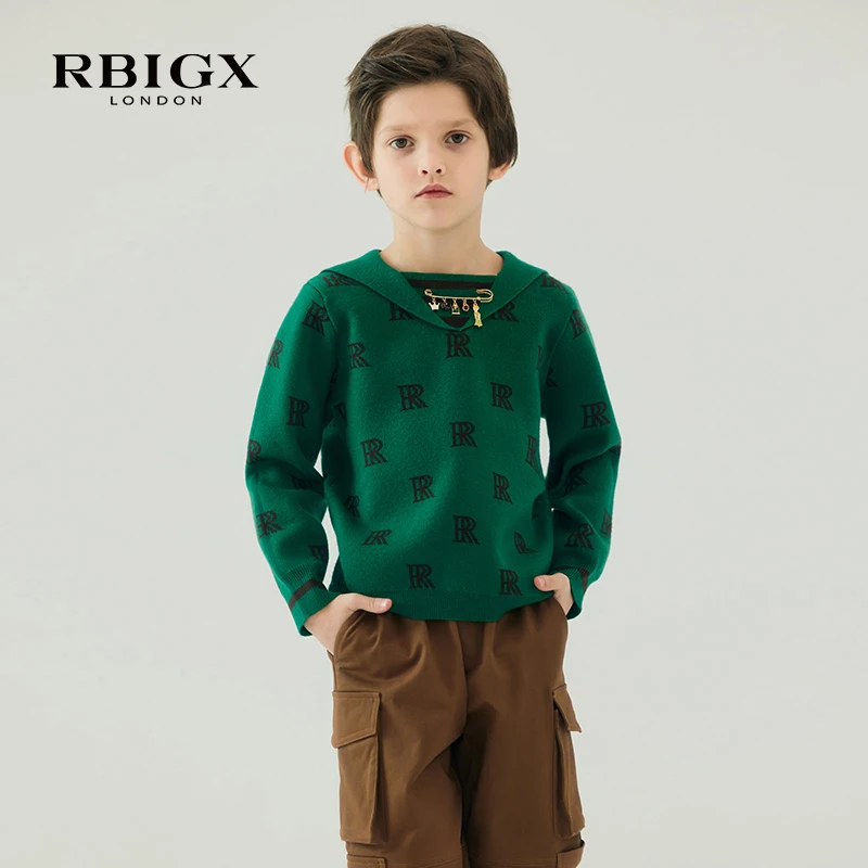RBIGX瑞比克童装24秋季新款女童设计感logo提花水手领针织衫毛衣
