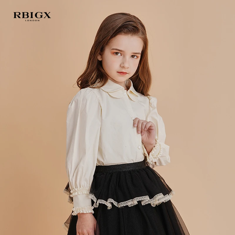 RBIGX/瑞比克童装秋季新款女童甜美淑女长袖衬衫百搭设计感上衣