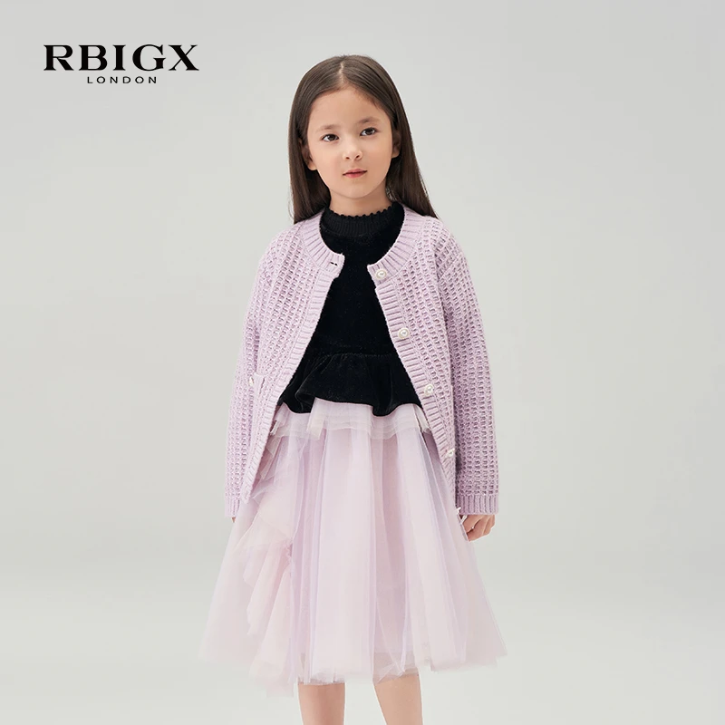 RBIGX瑞比克童装冬季新款女童小香风混纺开衫设计感潮流针织衫