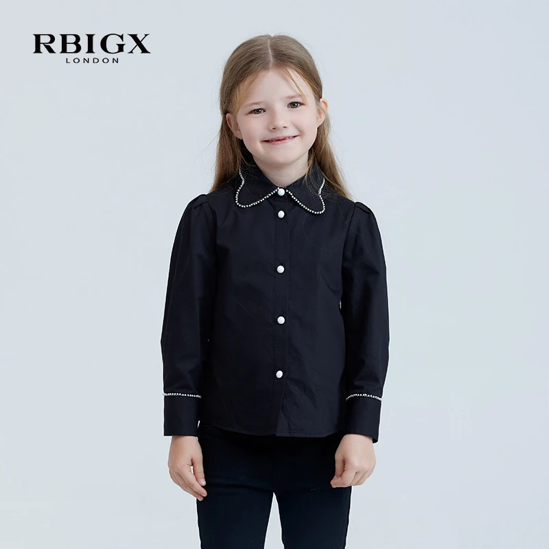 RBIGX瑞比克童装年秋季新款夹珍珠织带女童百搭设计感衬衫