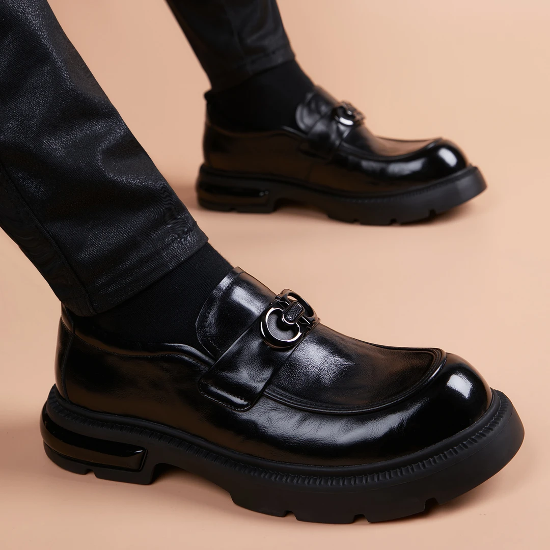 皮鞋男真皮商务休闲头层牛皮内增高男鞋一脚蹬高档轻奢英伦风百搭