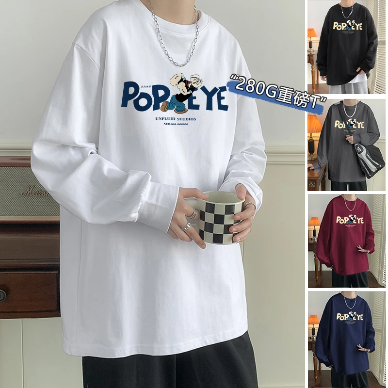 港风潮牌重磅纯棉长袖t恤男秋季新款美式字母印花宽松百搭打底衫