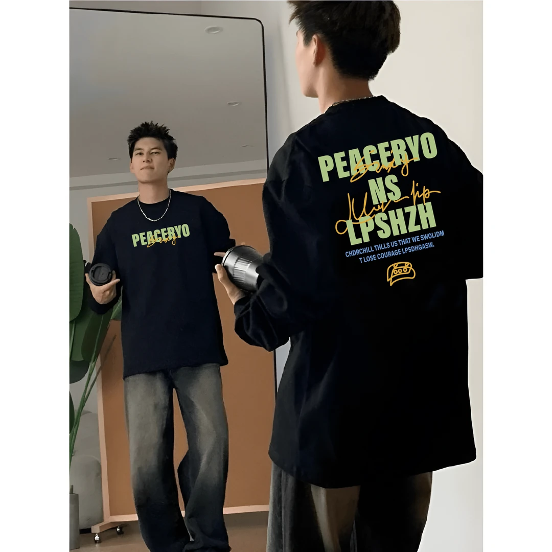 【重磅纯棉】秋冬新款美式宽松韩版高街大码情侣圆领潮流男长袖T恤