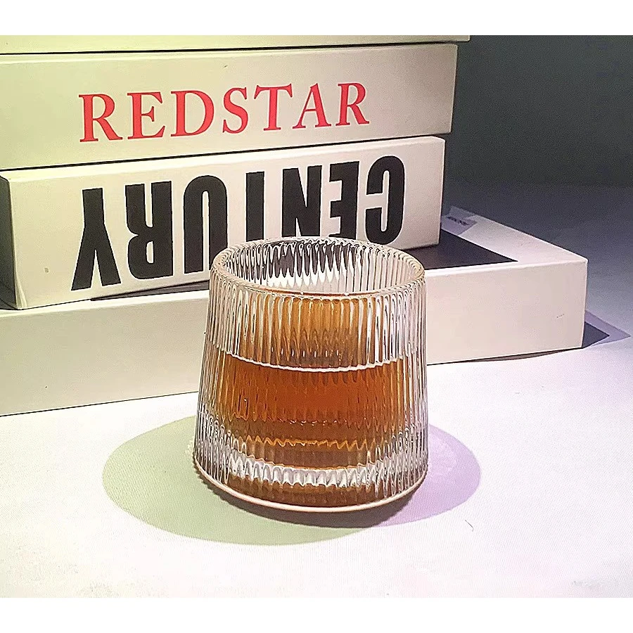 旋转竖纹透明玻璃杯子威士忌酒杯创意洋酒啤酒杯解压家用条纹个性