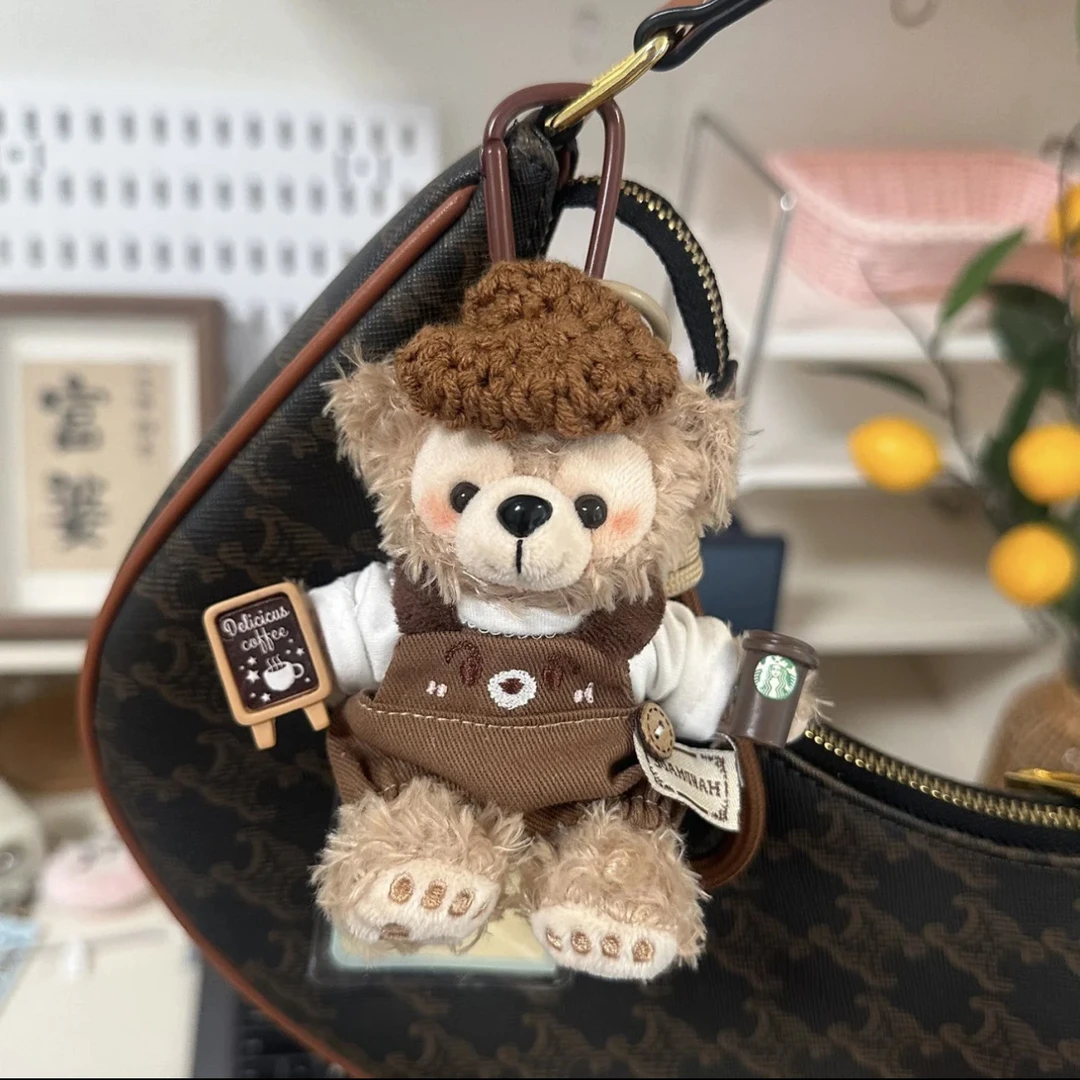 秋日咖啡小熊包包挂件卡通可爱毛绒玩偶玫玫钥匙扣挂饰创意礼物