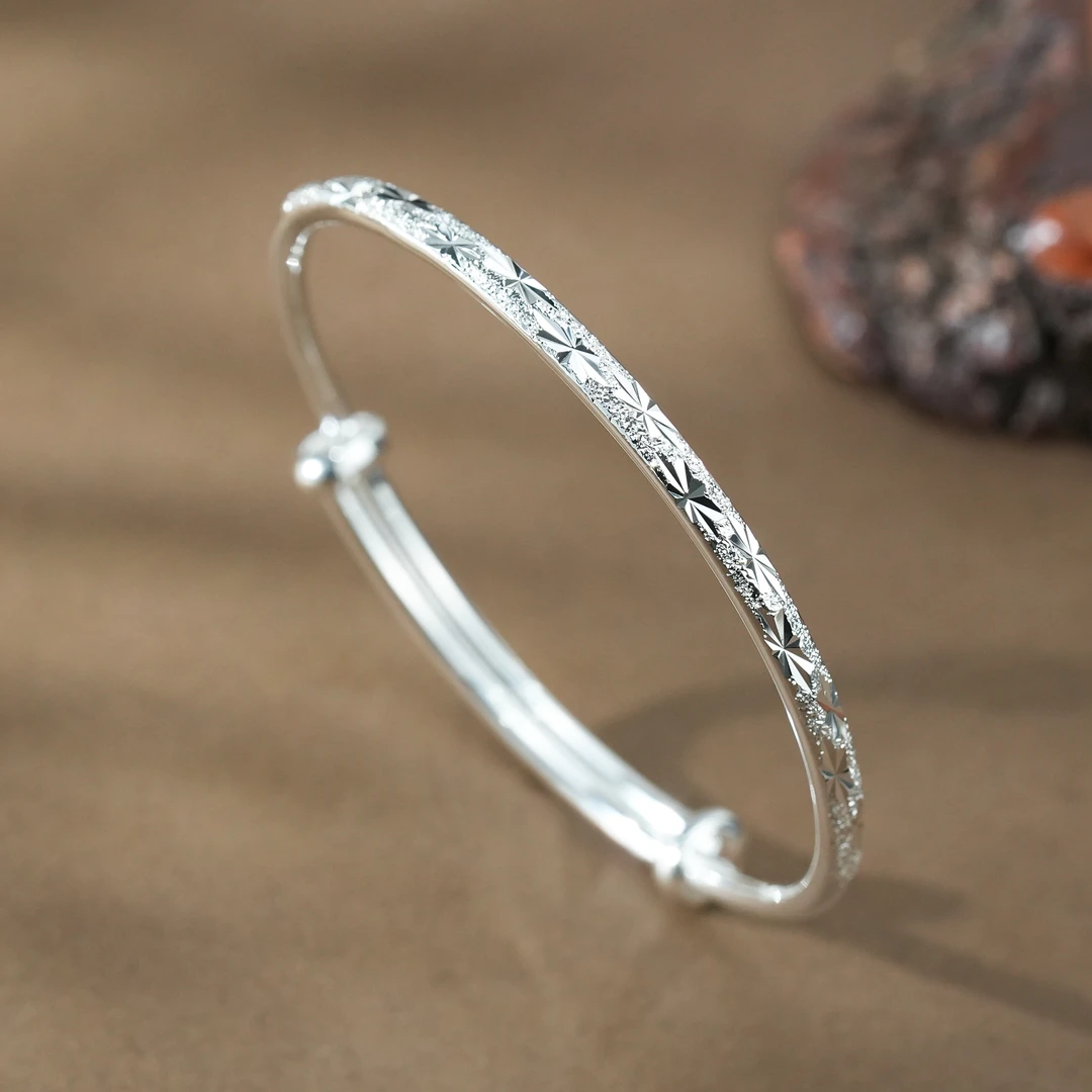 足银手镯 足银999.9 【亏米款】满天星推拉手镯 活口女镯 约15.5克