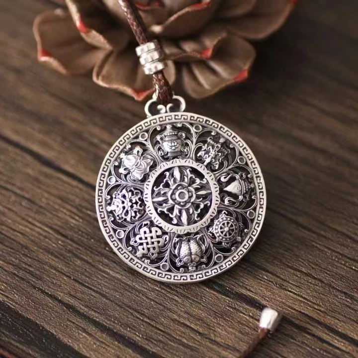 足银银制品 足银999新款八宝罗盘镂空工艺  【克重约14.4克左右】