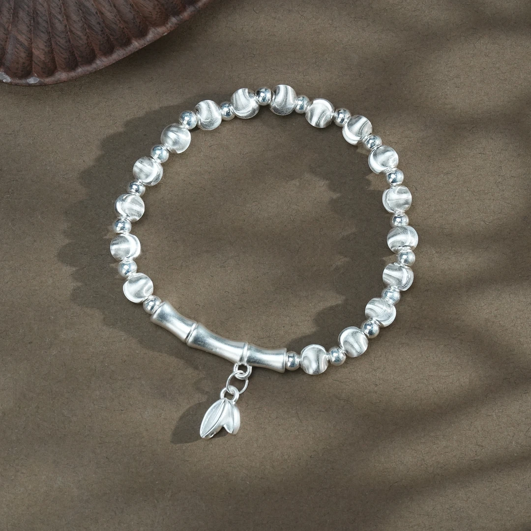 足银手链 纯银999猫眼竹节复古女款银质手链节节高升