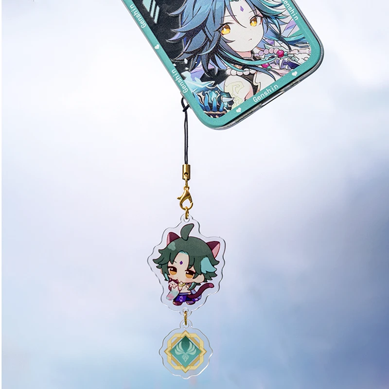 原神周边绫华手机挂坠透明双面卡通枫原万叶魈手机绳霄宫U盘挂饰