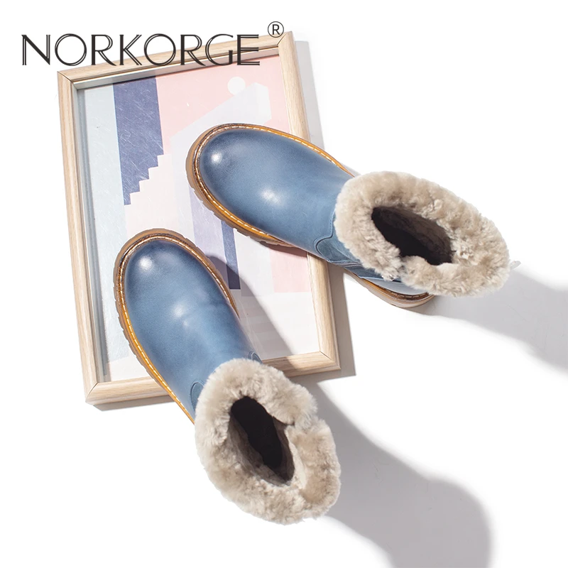 2025新款秋冬复古英伦文艺雾蓝色真毛雪地靴女靴圆头防滑保暖短靴