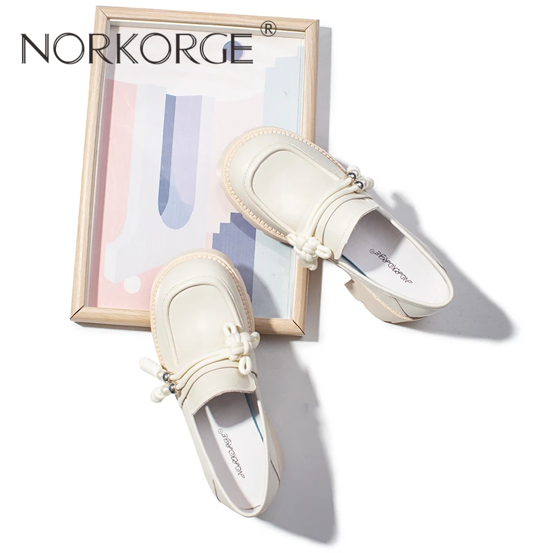 911文艺米白色时装乐福鞋