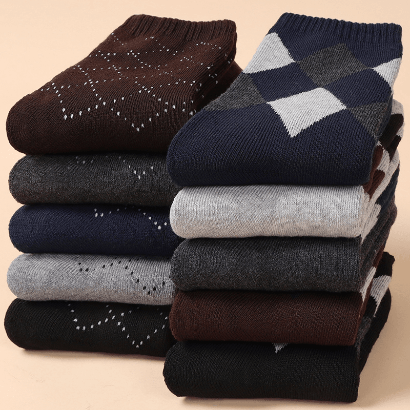 老人松口袜子男士秋冬季加厚加绒中筒保暖毛圈袜长筒毛巾袜不冻脚