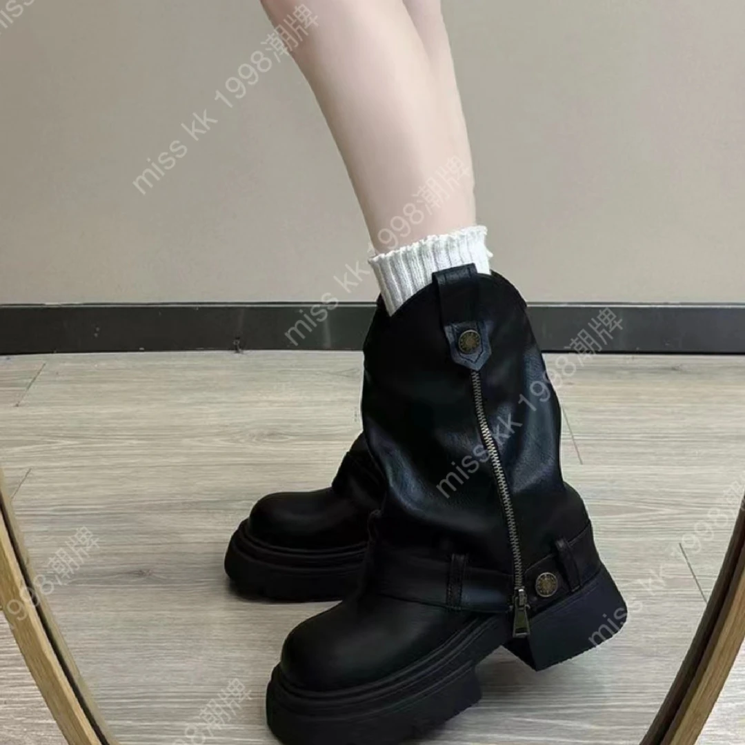 长筒靴厚底靴子女2024春季新款弹力瘦瘦靴增高筒骑士辣妹长靴显瘦