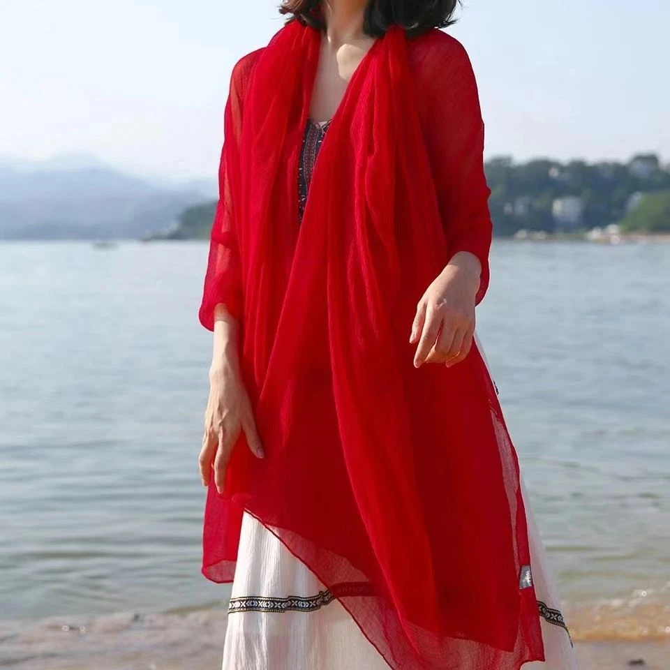 热卖纯色大尺寸180*150CM四季防晒沙滩巾抗皱大红丝巾围巾