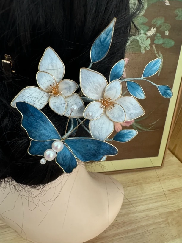 江南浔汉服头饰古风饰品 绒花掐丝发饰