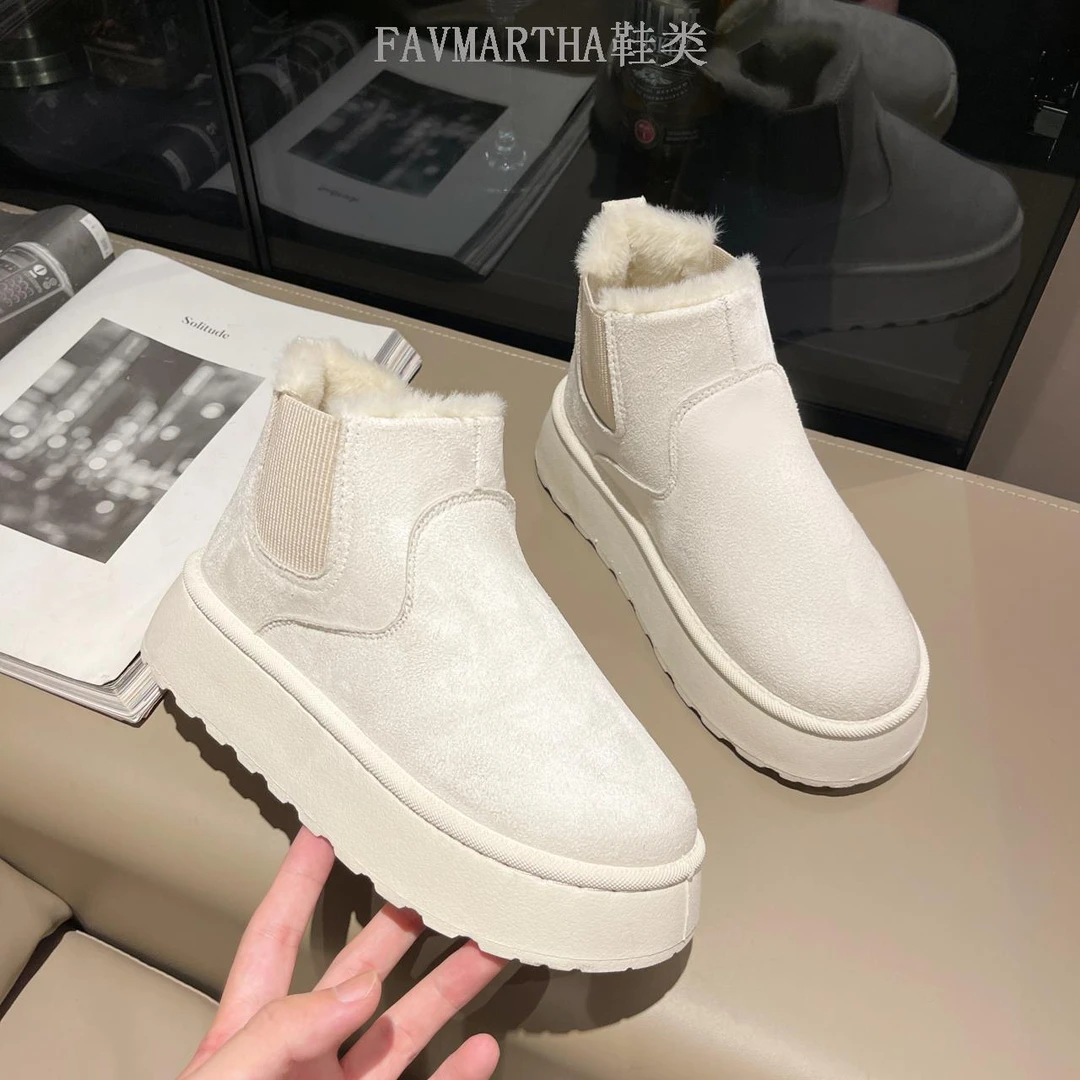FAVMARTHA皮毛一体雪地靴女2023新款冬季加绒加厚东北防寒棉鞋厚