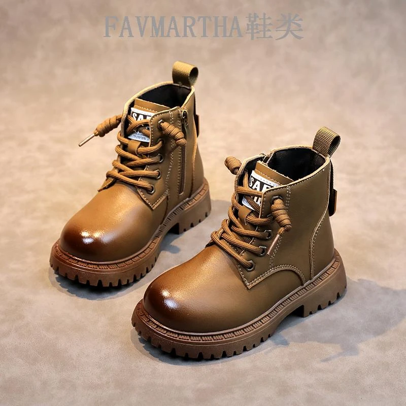 FAVMARTHA儿童马丁靴男童春秋款短筒皮靴子中大童英伦风单靴宝宝