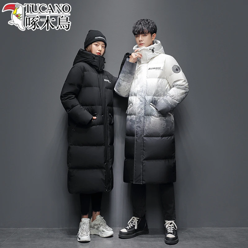 TUCANO/啄木鳥中长款男女同款羽绒服时尚过膝连帽保暖白鸭绒外套