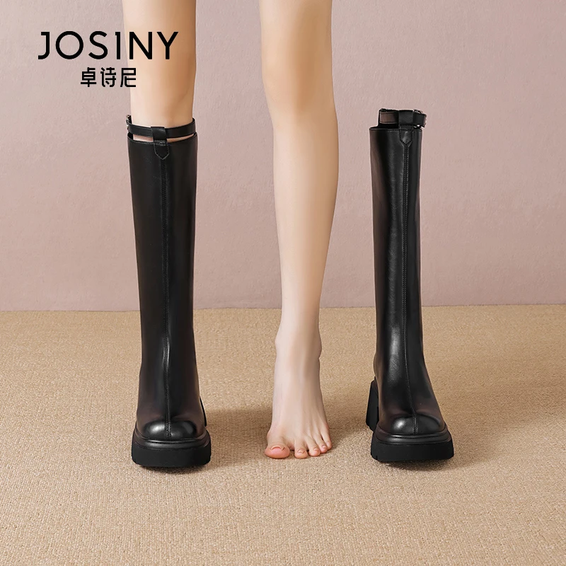 卓诗尼美拉德长筒靴女2024年秋冬新款厚底小个子增高不过膝骑士靴