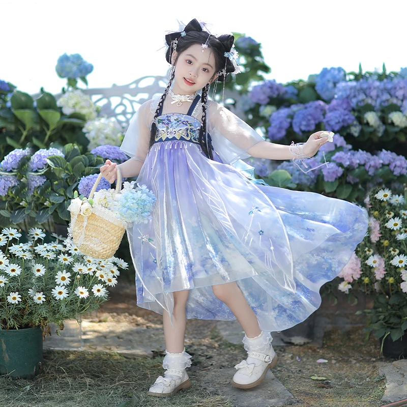 旗铂-月玲珑 女童夏季汉服短裙民族风网红女童汉服国风原创汉元素