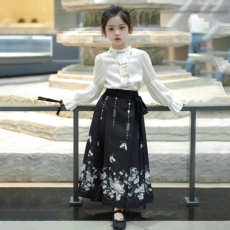 旗铂-印花马面裙 春款2025爆款亲子装女童马面裙儿童套装中式国风