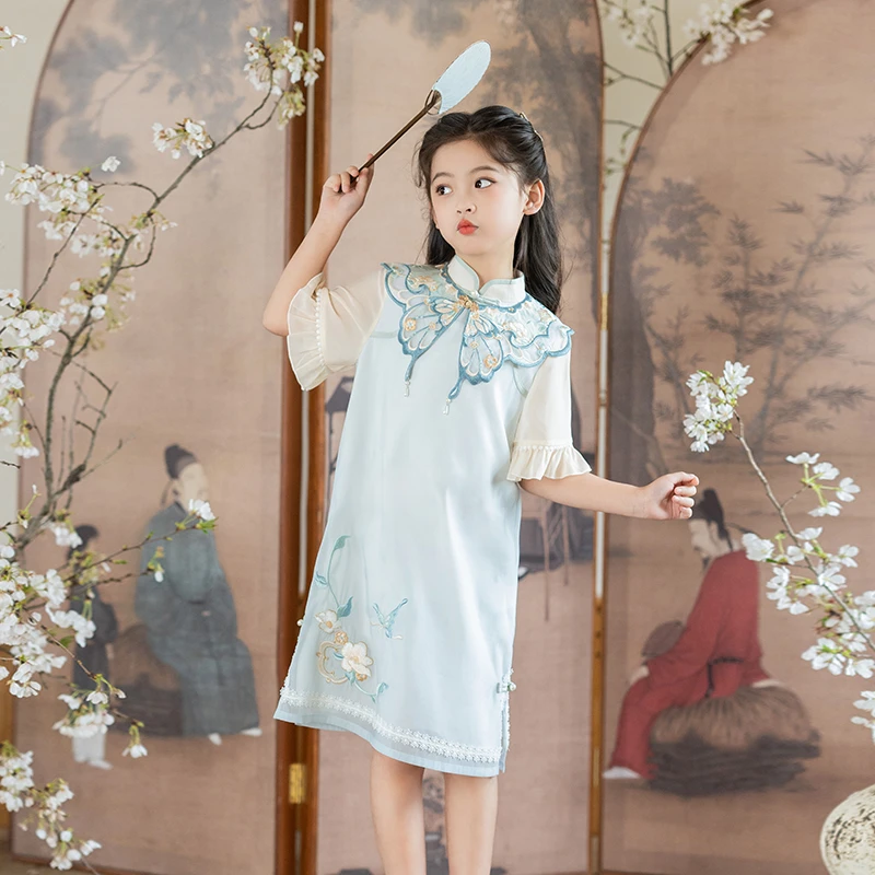 旗铂-穿花蝶 夏季新款2024旗袍女童儿童女中国风童装旗袍原创日常