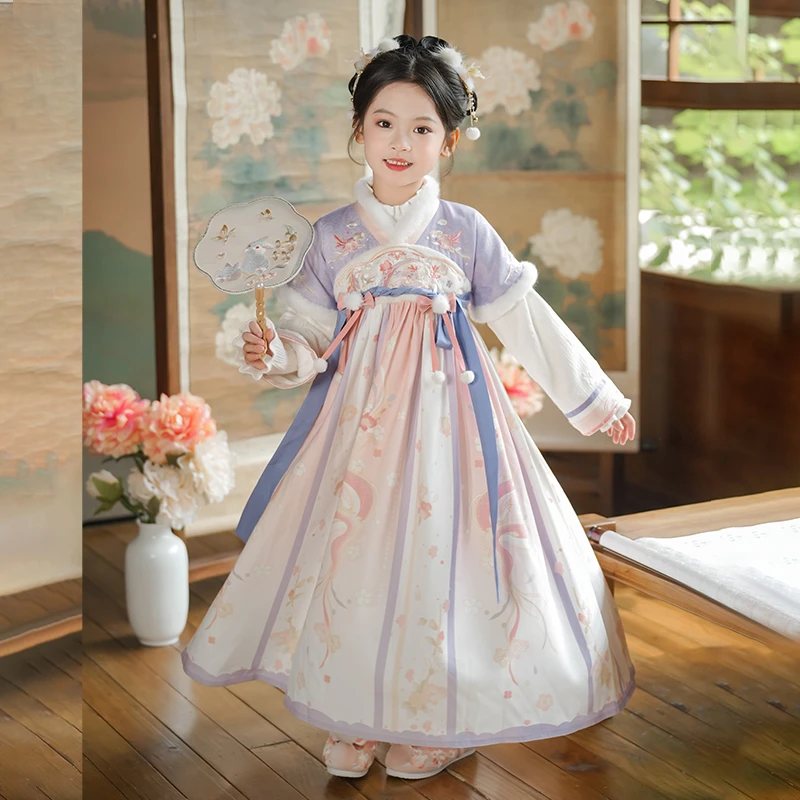 旗铂-龙女 汉服龙年女童古风仙气拜年服冬唐装加绒加厚新年女唐制