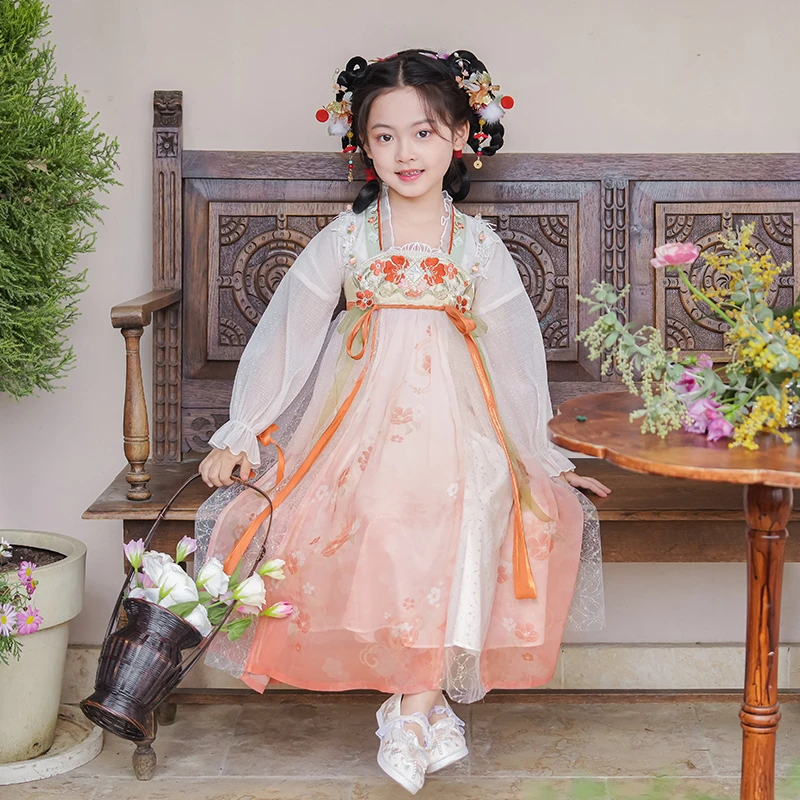 旗铂-橘屿 薄款爆款春款女童汉服儿童国风长袖小女孩仙气唐代襦裙