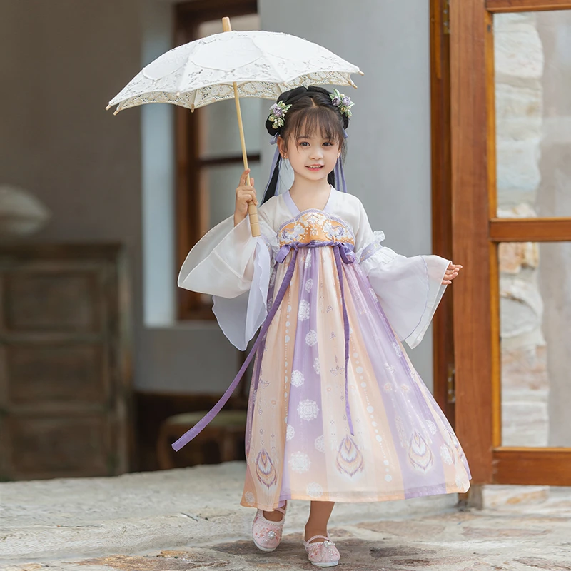 旗铂-雀翎羽衣 汉服女童春秋款超仙长袖襦裙儿童国风女孩古装春款