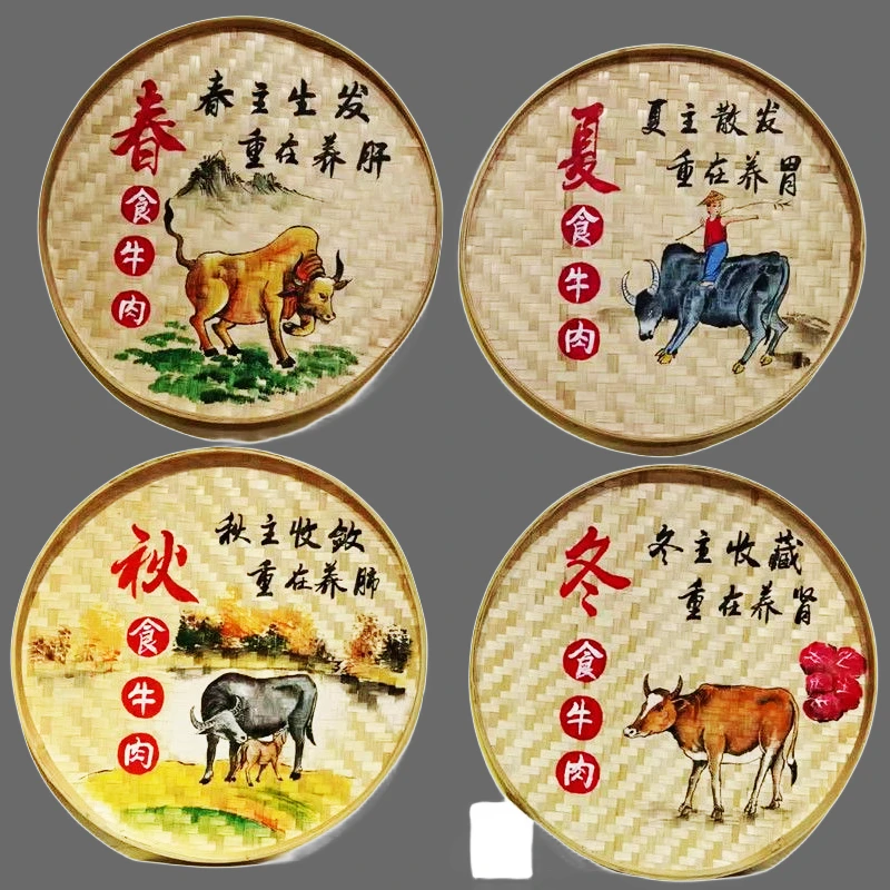 手绘竹编簸箕画拍照工艺防水农家乐墙面装饰牛肉馆特色餐饮店挂画