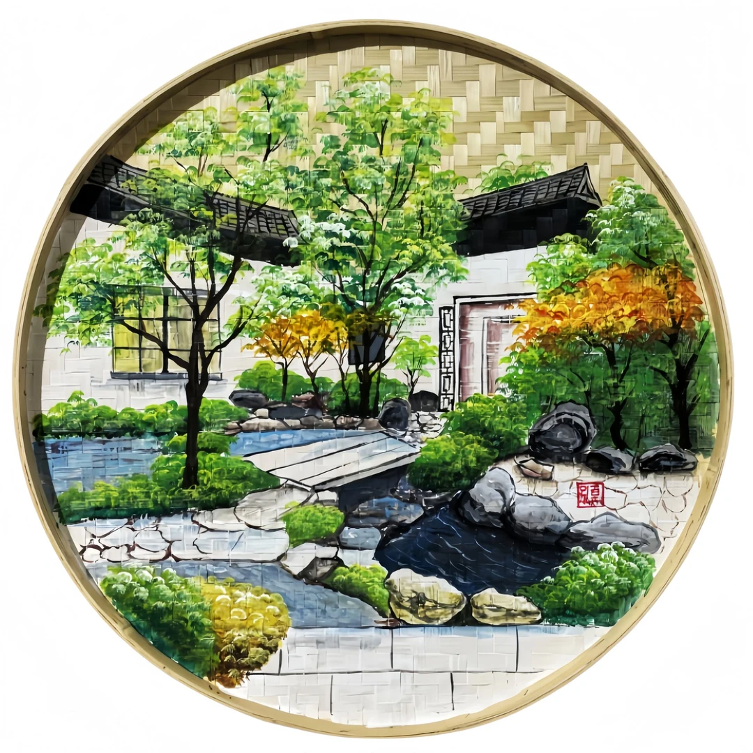 手绘簸箕画竹编民宿景点庭院小区户外乡村墙面装饰画防水防晒订制