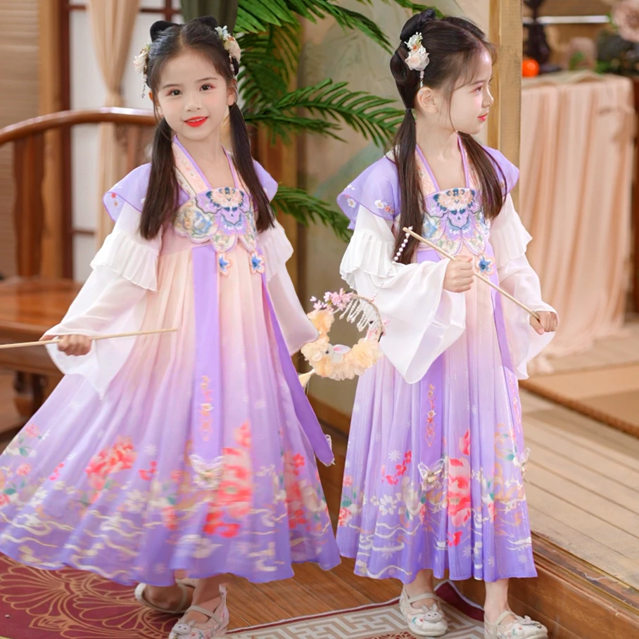 女童儿童春夏季薄款连衣裙中国风超仙2024新款女孩古风唐装连衣裙