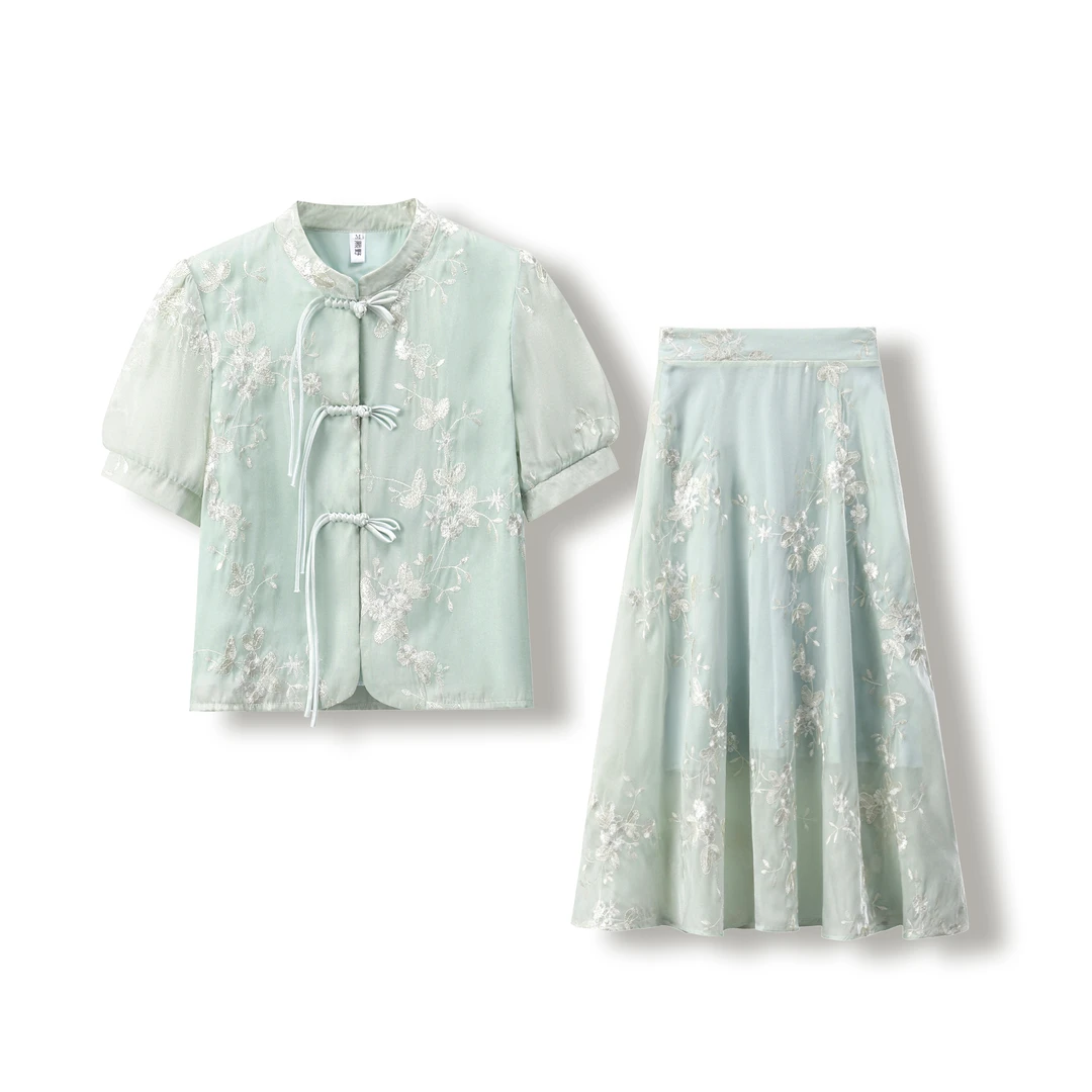 2024新中式国风半身裙女夏季刺绣汉服半身裙先手高腰半身裙