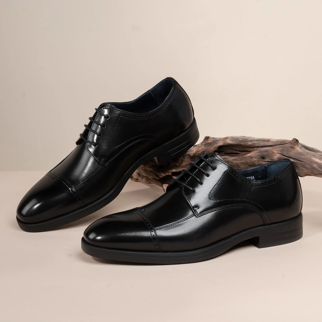 诺贝达新款男士正装系带商务皮鞋德比西装男鞋XL底英伦真皮牛皮
