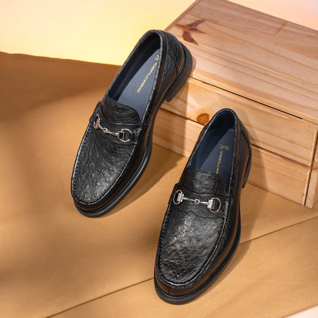 Roberta诺贝达男士商务休闲皮鞋真皮鸵鸟皮经典XL底男鞋时尚皮鞋