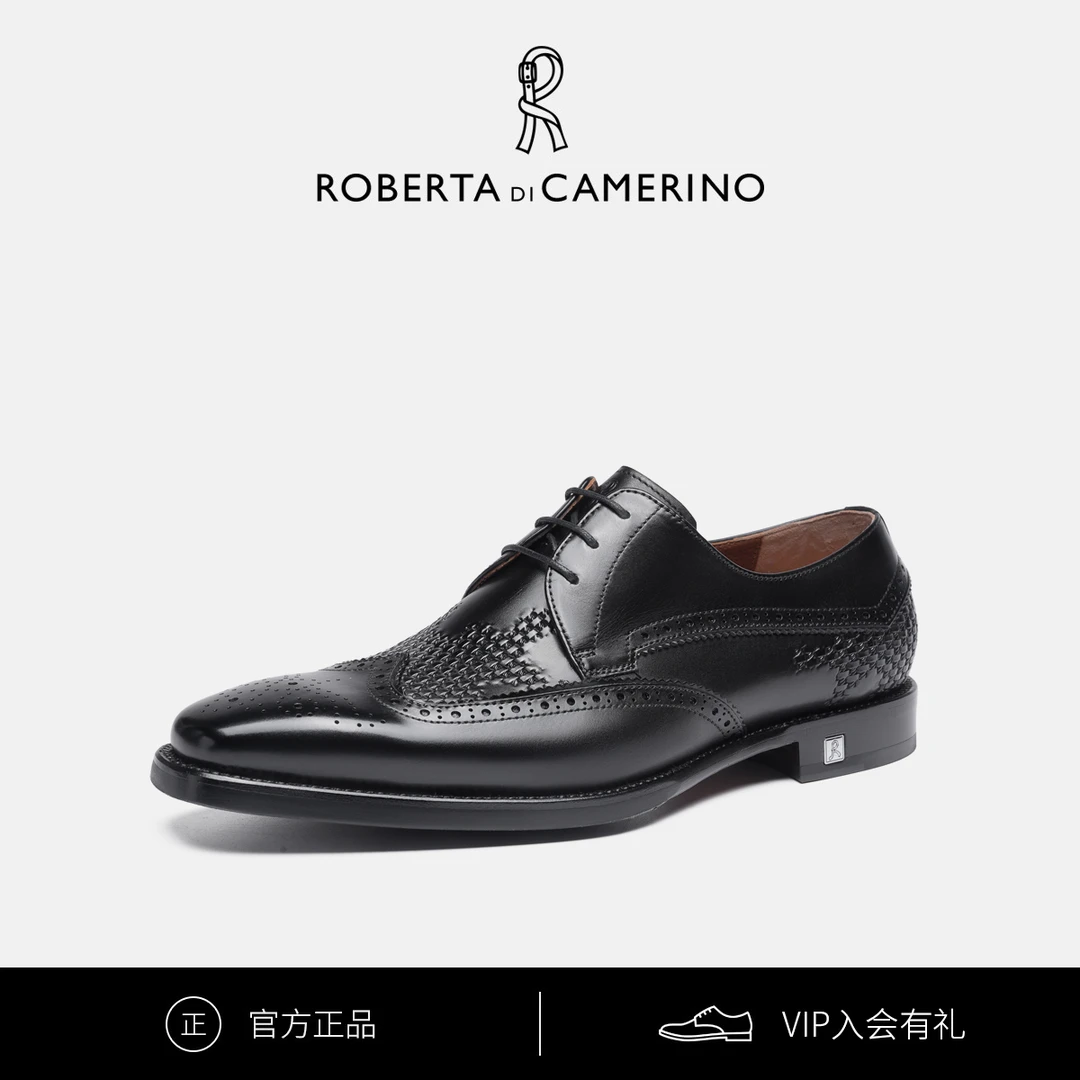 Roberta诺贝达男士商务正装英伦风雕花真皮时尚经典西装皮鞋