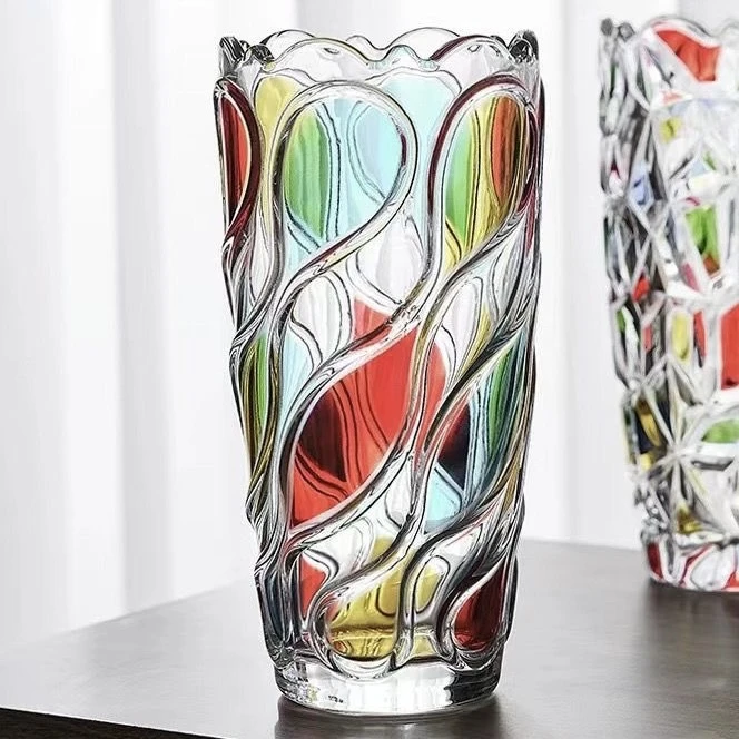 单只装HP122-2E丝带彩绘花瓶编织琉璃花瓶大号家用玻璃条纹花瓶