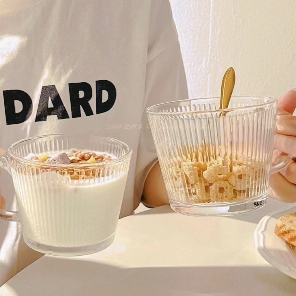 400毫升网红大容量家用条纹喝水杯透明玻璃杯杯竖纹大容量耐热