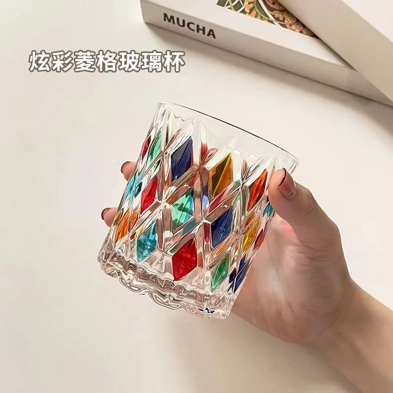 两只装DSKB018手绘高颜值玻璃杯手绘彩色洋酒复古小众女啤酒杯