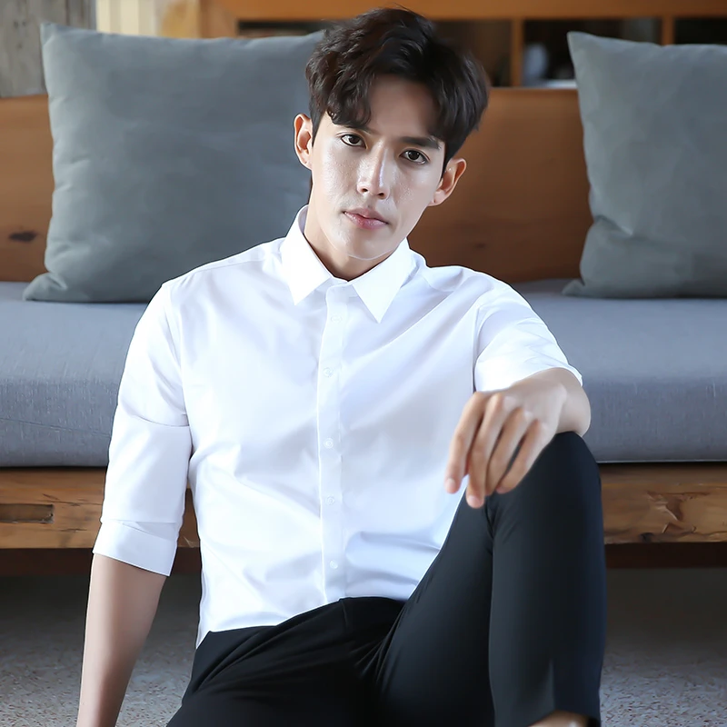 （七分袖-60棉）修身白色衬衫男商务职业正装新款职场穿搭工作夏季