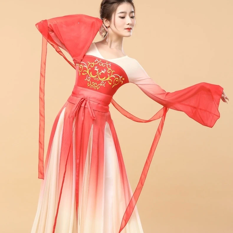 舞主角舞蹈练功服女身韵飘逸长款沙衣中国舞演出仙气服装长裙上衣