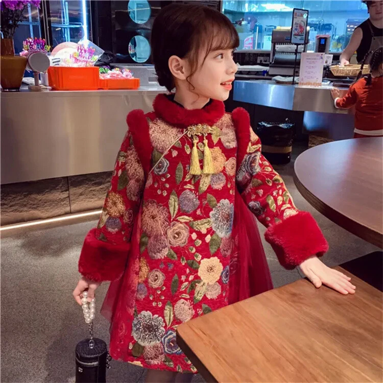 女童中国风旗袍裙加绒连衣裙冬装新款洋气儿童古风唐装拜年服