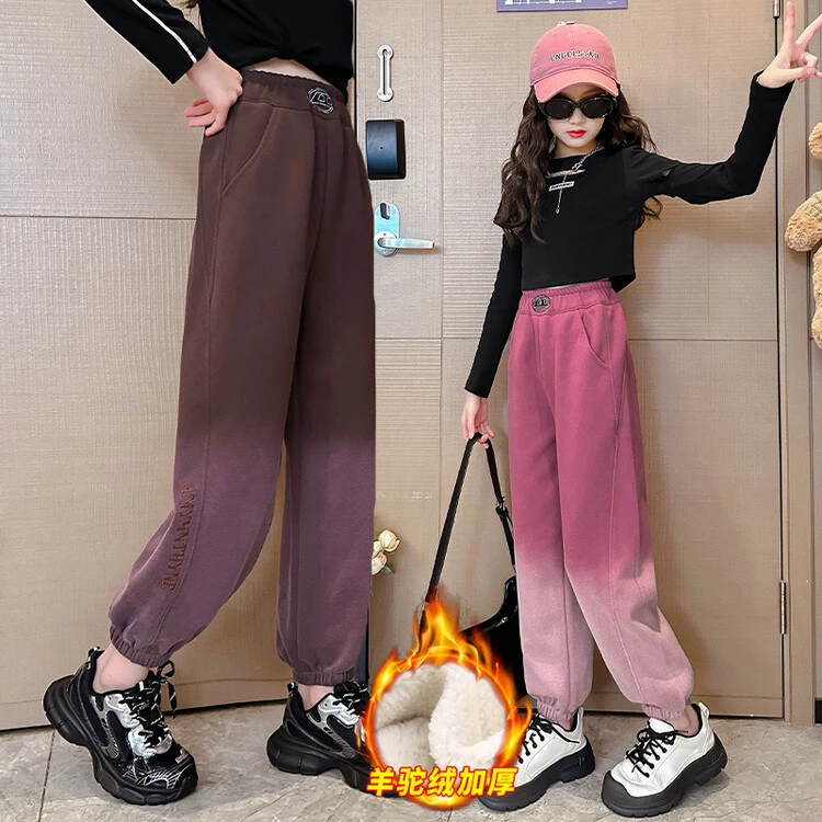 女童卫裤加绒加厚冬季新款休闲裤子儿童中大童装秋冬运动长裤