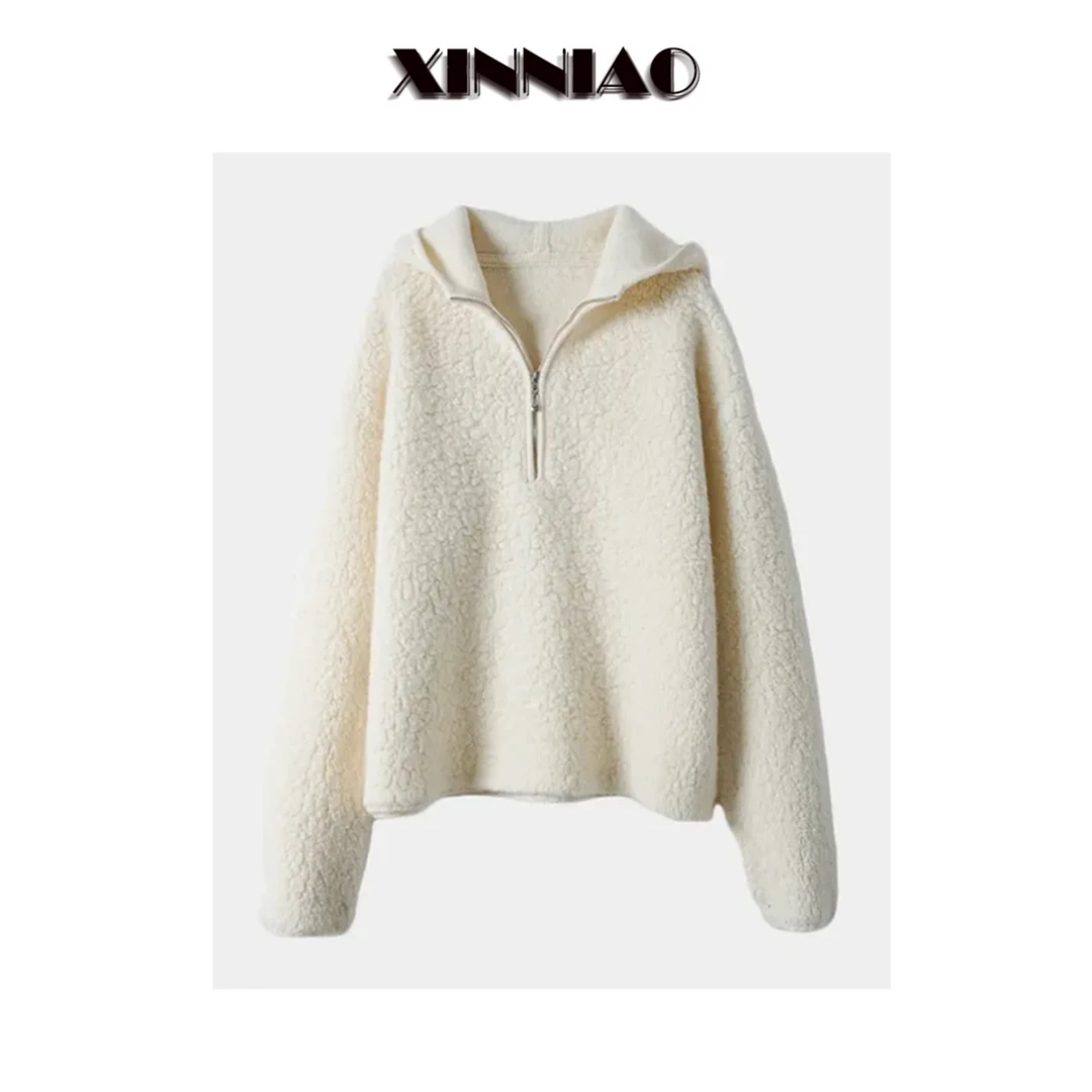 【加厚保暖】XINNIAO100绵羊毛北欧慵懒感连帽卫衣