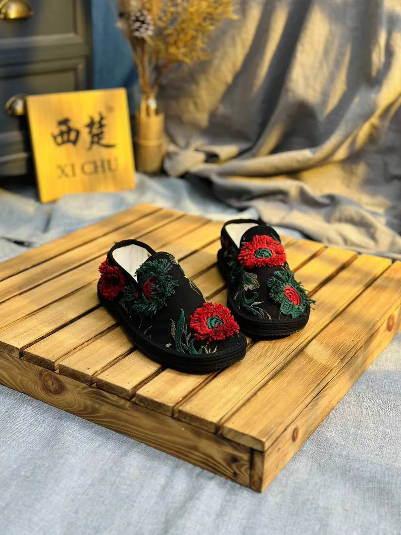 西楚【蔷薇】中国风透气养脚刺绣纯手工千层底布鞋民族风女鞋绣花