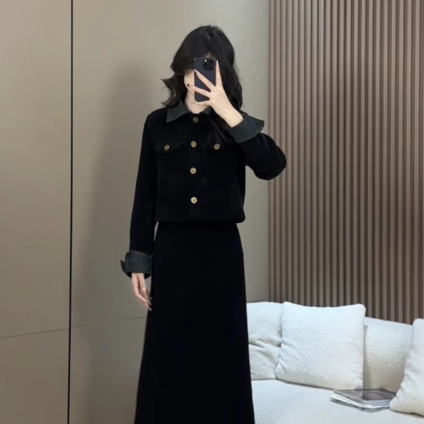 秋冬季不起球雅丹风小香风两件套气质遮胯显瘦半身裙短裙套装