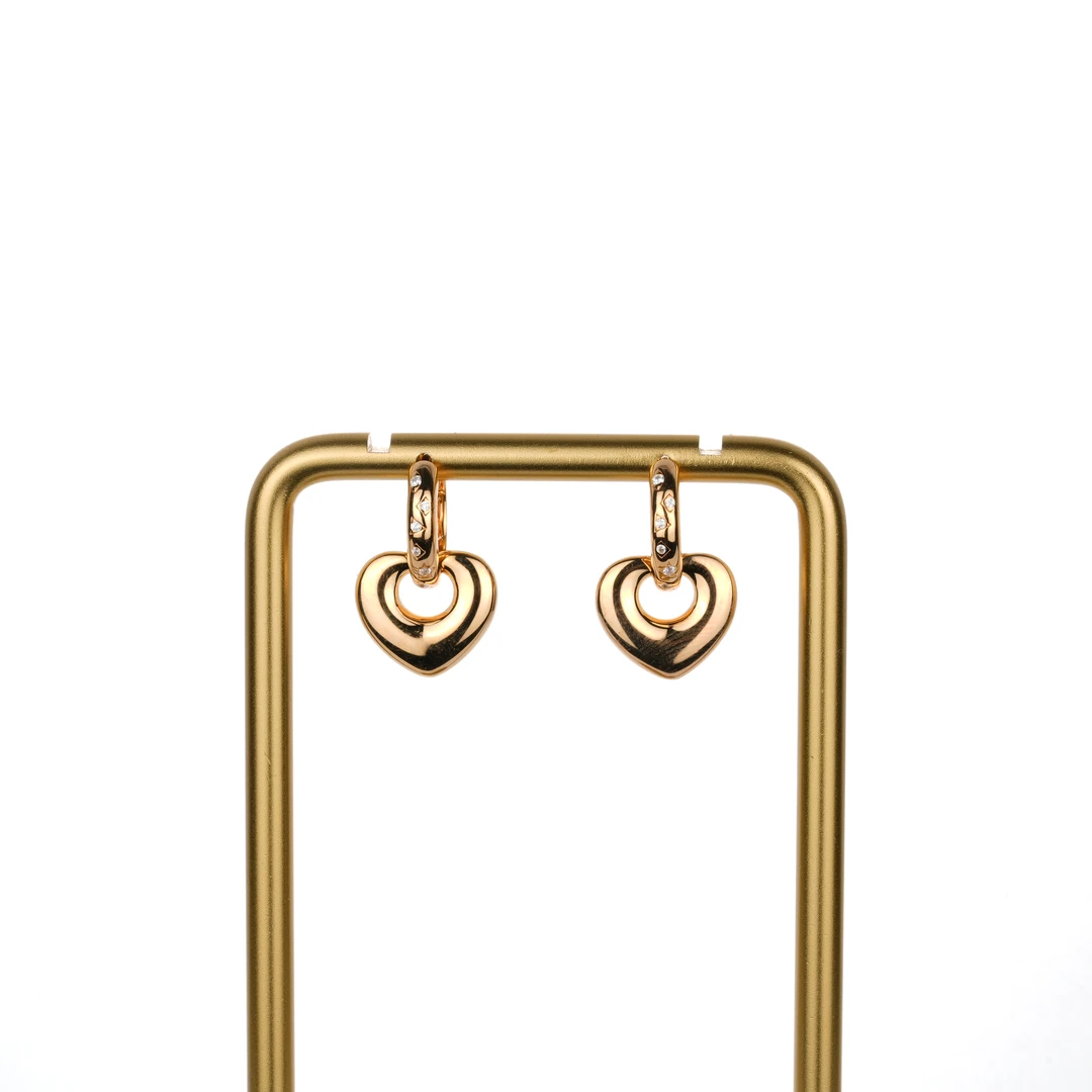 925银合成锆石耳饰 金色镂空桃心百搭耳环