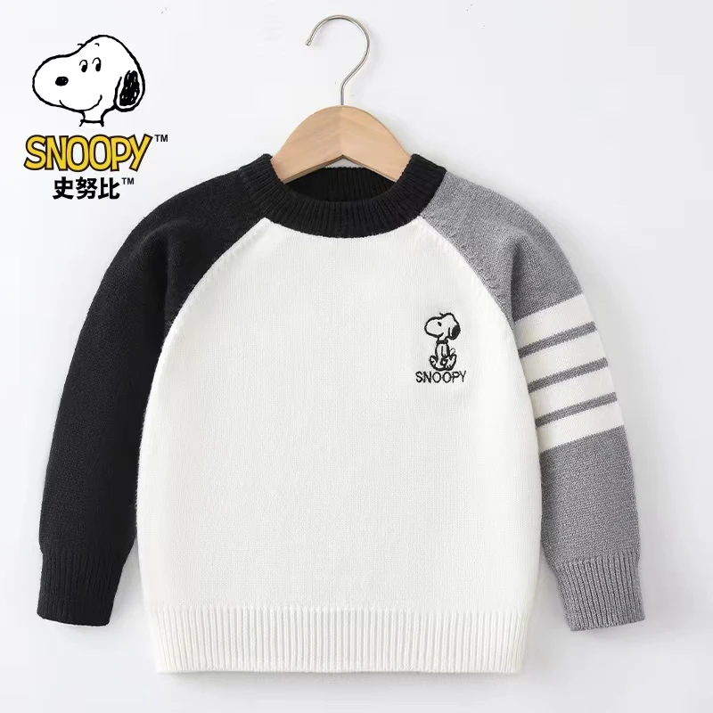 Snoopy/史努比MK004宝宝毛衣秋冬新款套头圆领针织衫男童拼接简约